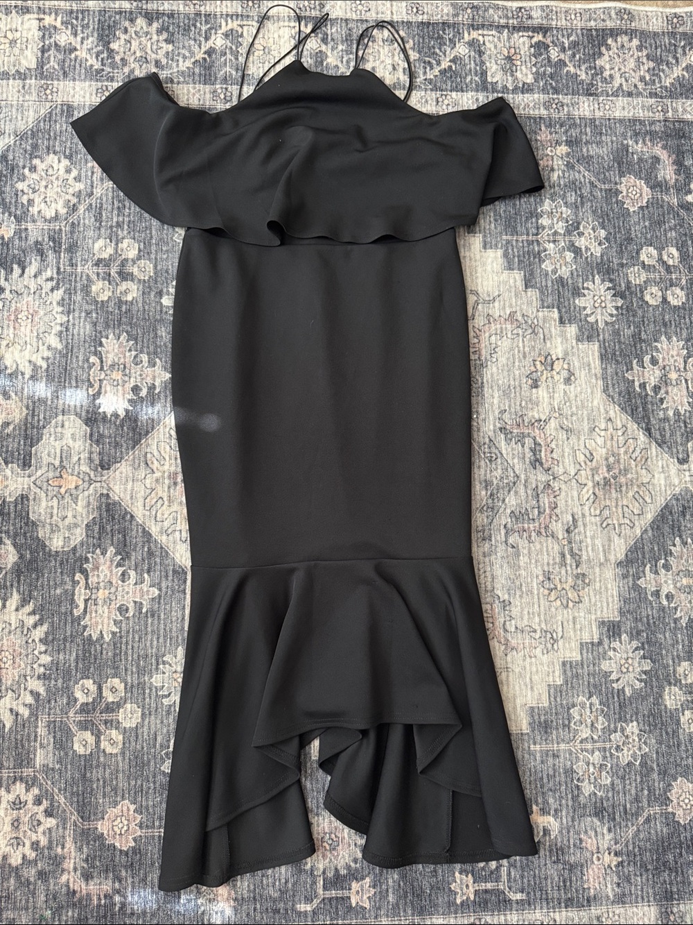 ASOS Black Off-Shoulder Ruffle Midi Dress